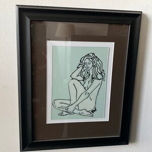 Original sitting nude on glass matted and framed.